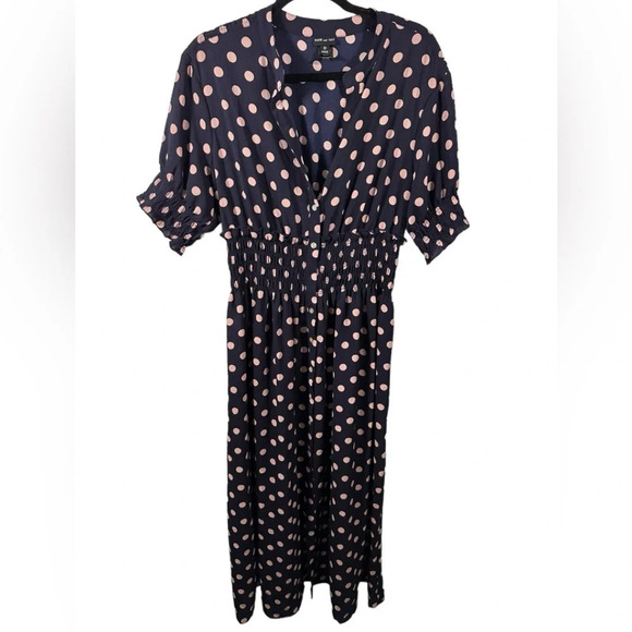 Kate and Lily Navy Blue Polka‎ Dot Simi Sheer Button Front Dress NWT Size 10 - Picture 1 of 4
